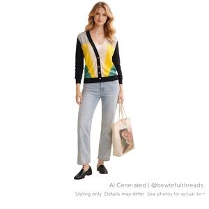 Retro Colourblock Cardigan Preppy Indie Art Teacher Core Knit S